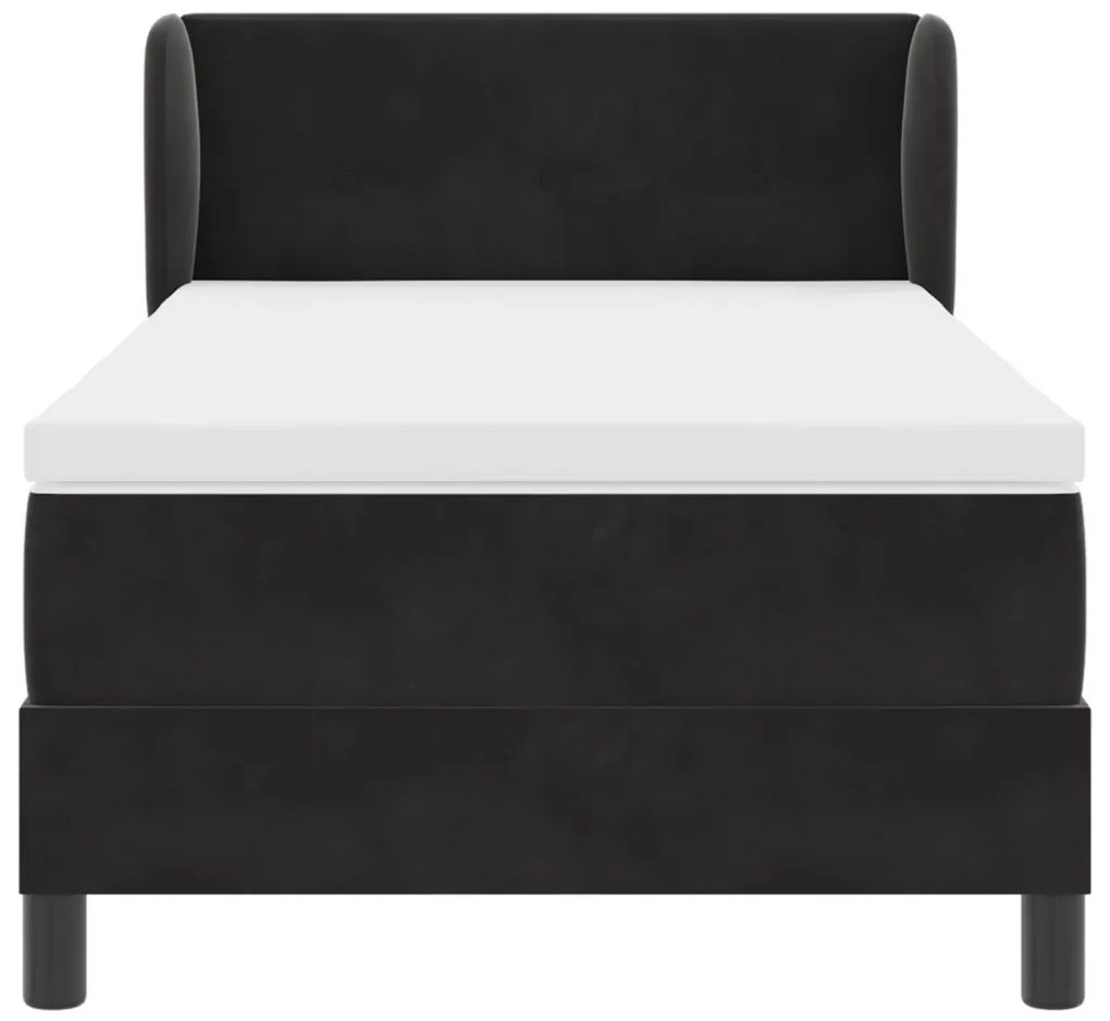 Boxspring Ágy, Matracot Tartalmaz, Fekete, 90x190 cm, Bársony