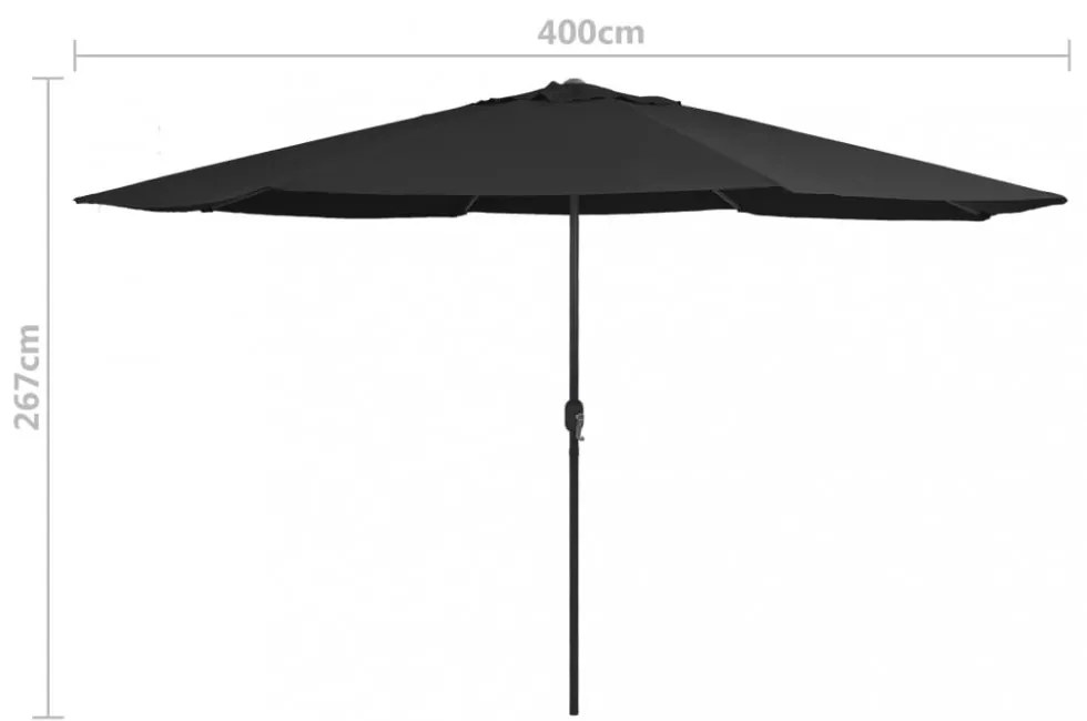 fekete kültéri napernyő fémrúddal 390 cm