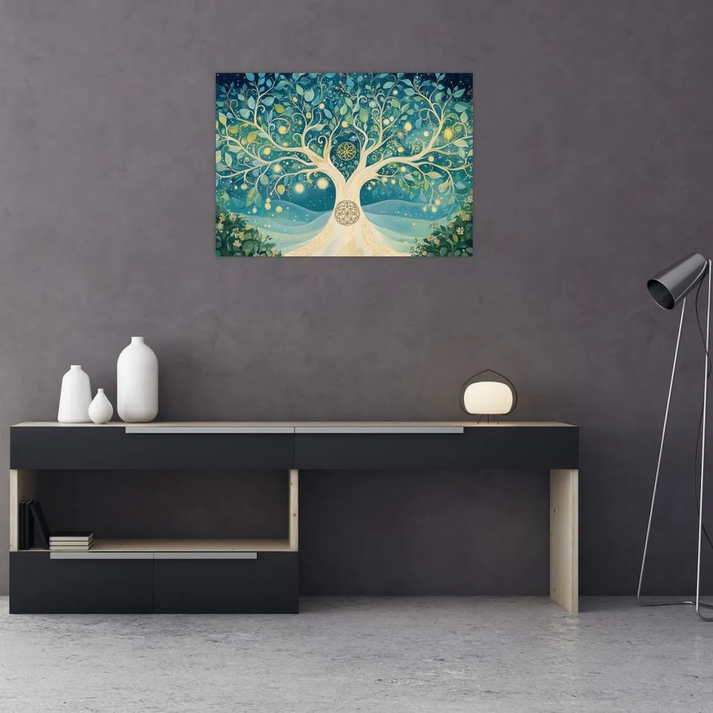 Üveg kép – Mágikus fa spirálokkal (70x50 cm)