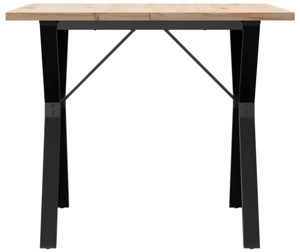 Tömör fenyőfa és acél étkezőasztal Y-vázzal 90x90x75,5 cm