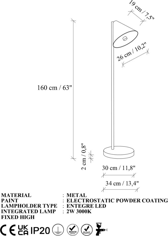 Fém állólámpa, Ø26 cm – Beam-19000