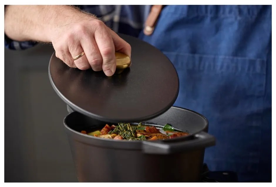 Indukciós tűzhelyhez alkalmas öntöttvas edény fedővel 3,6 l – Holm