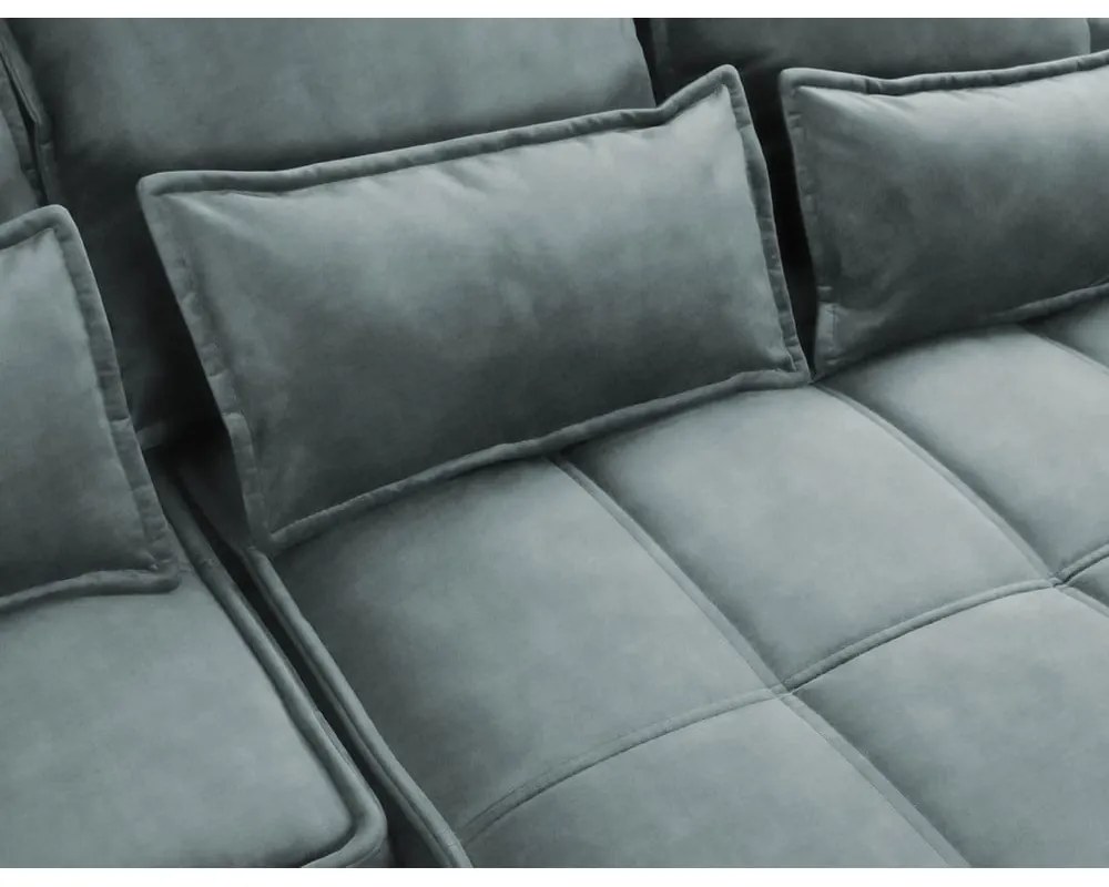 Zöld bársony kinyitható-tárolóhelyes sarokkanapé (jobb oldali-heverő résszel) Campo – ELTAP