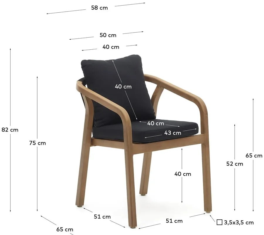 Fekete-natúr színű tömörfa-párnázott kerti szék szett 4 db-os Malaret – Kave Home
