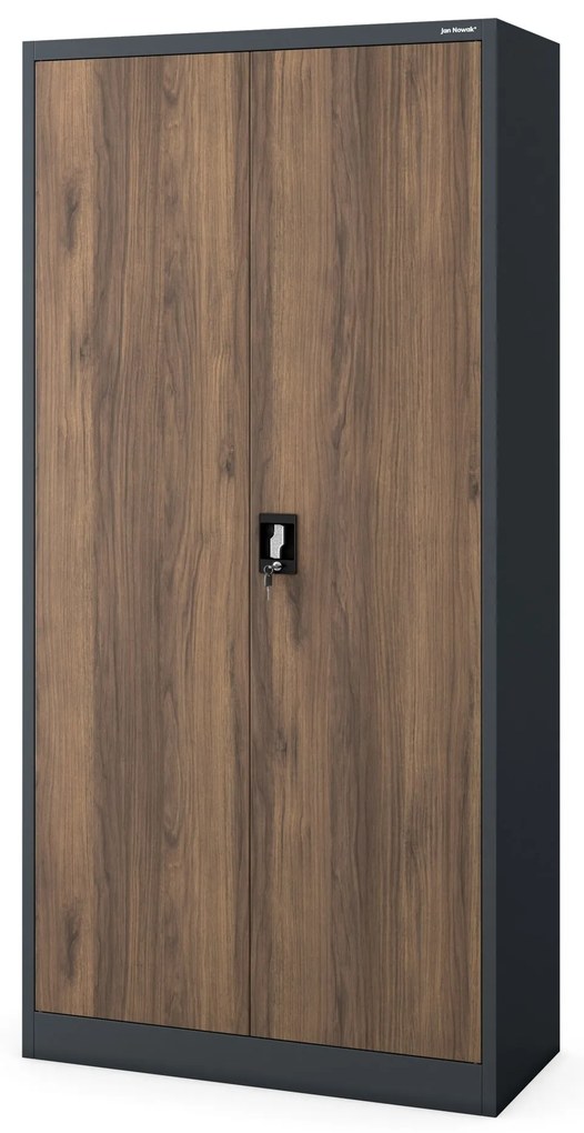 Fém iratszekrény JAN, 900 x 1850 x 400 mm, Eco Design: antracit/ dió