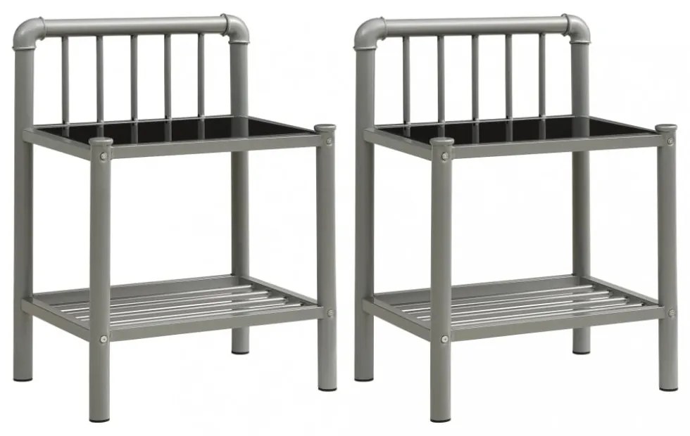 vidaXL 2 db szürke és fekete fém és üveg éjjeliszekrény