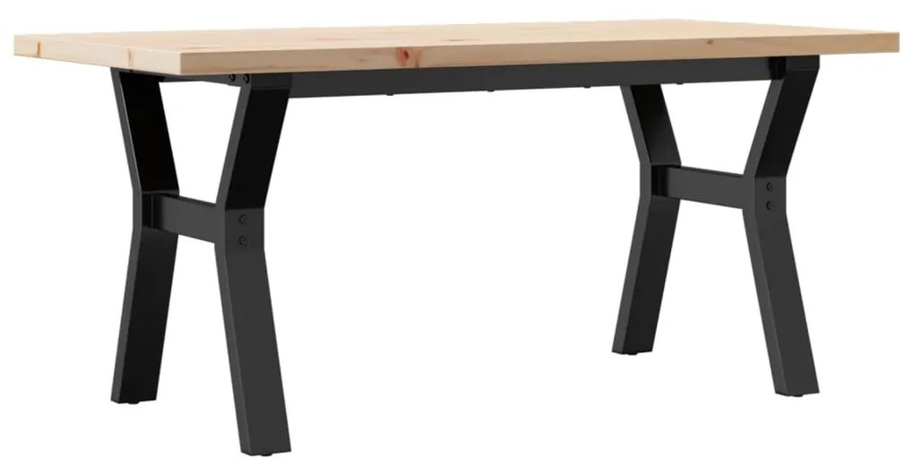 tömör fenyőfa és öntöttvas Y-vázú dohányzóasztal 100x50x45,5 cm