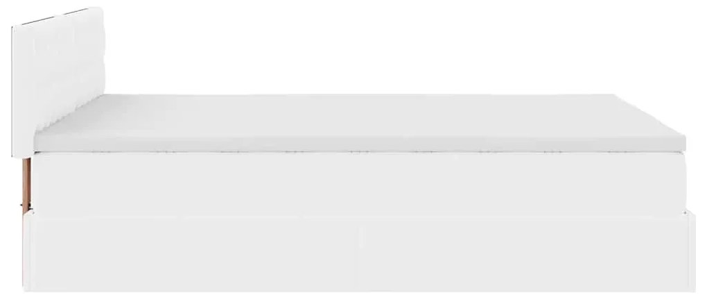 tiszta fehér műbőr ottomán ágy matracokkal & LED-ek 140x190cm