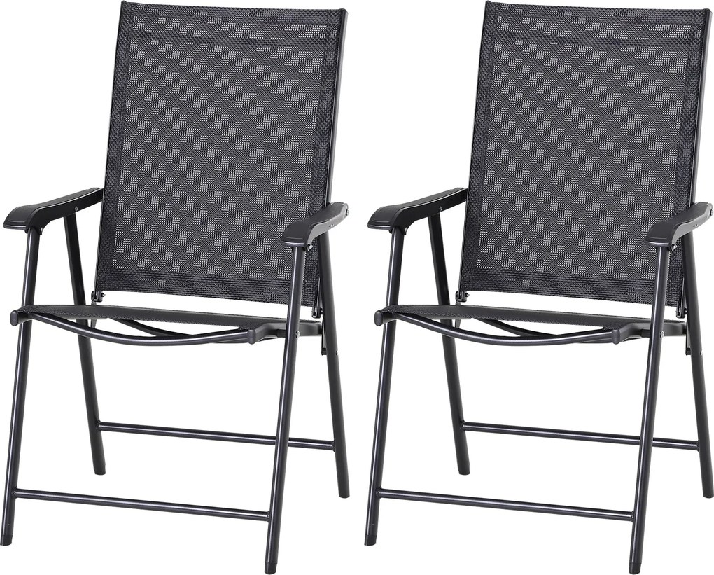 Outsunny Összecsukható Szék Karfával 2db-os Csomag Kemping Szék Horgász Szék Fém Fekete 58 x 64 x 94 cm | Aosom
