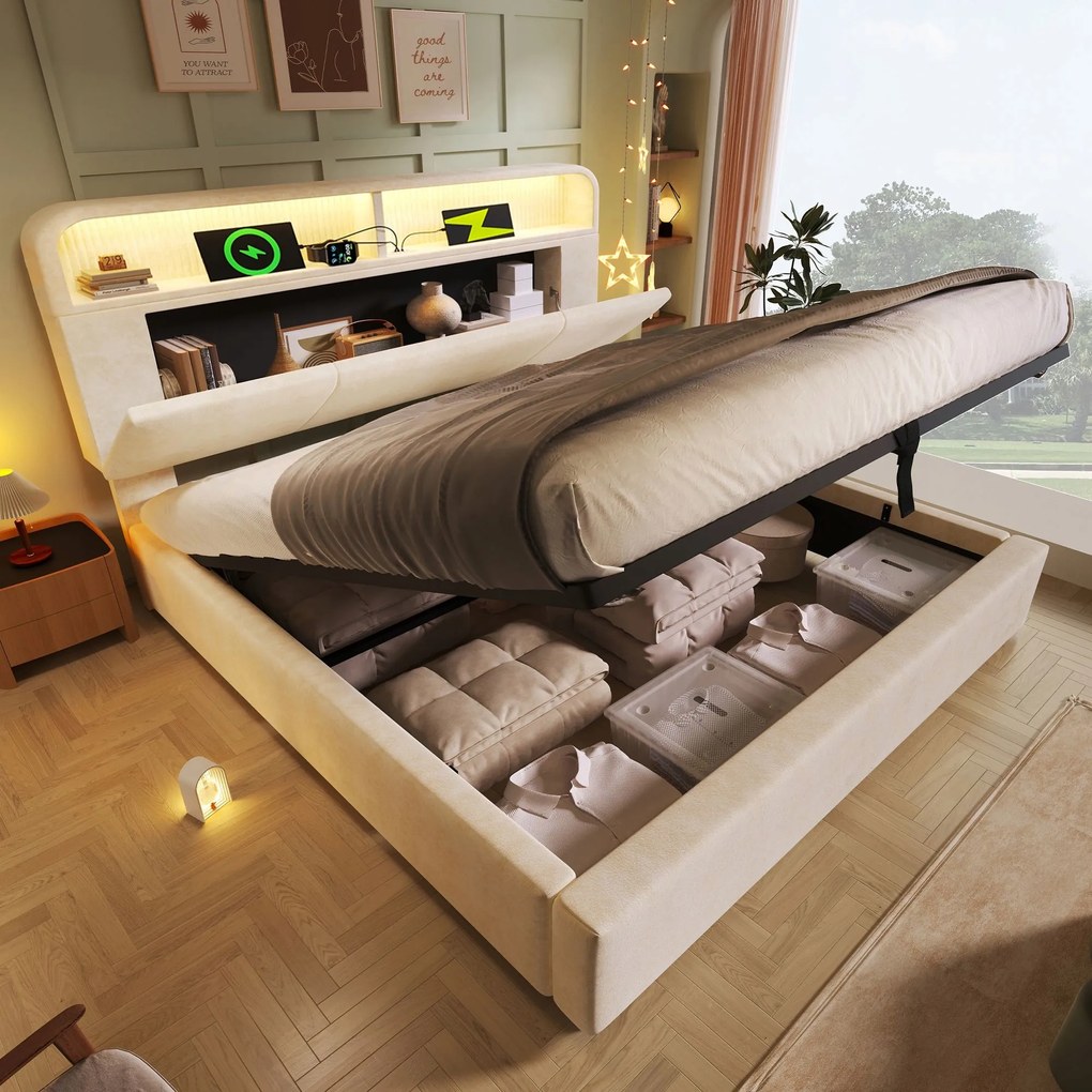 Kárpitozott ágy, egyszemélyes, állítható magasság, Led, Usb-c 160x200cm