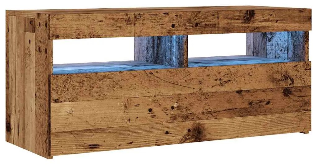 antik fa színű szerelt fa TV-szekrény LED-ekkel 90x35x40 cm