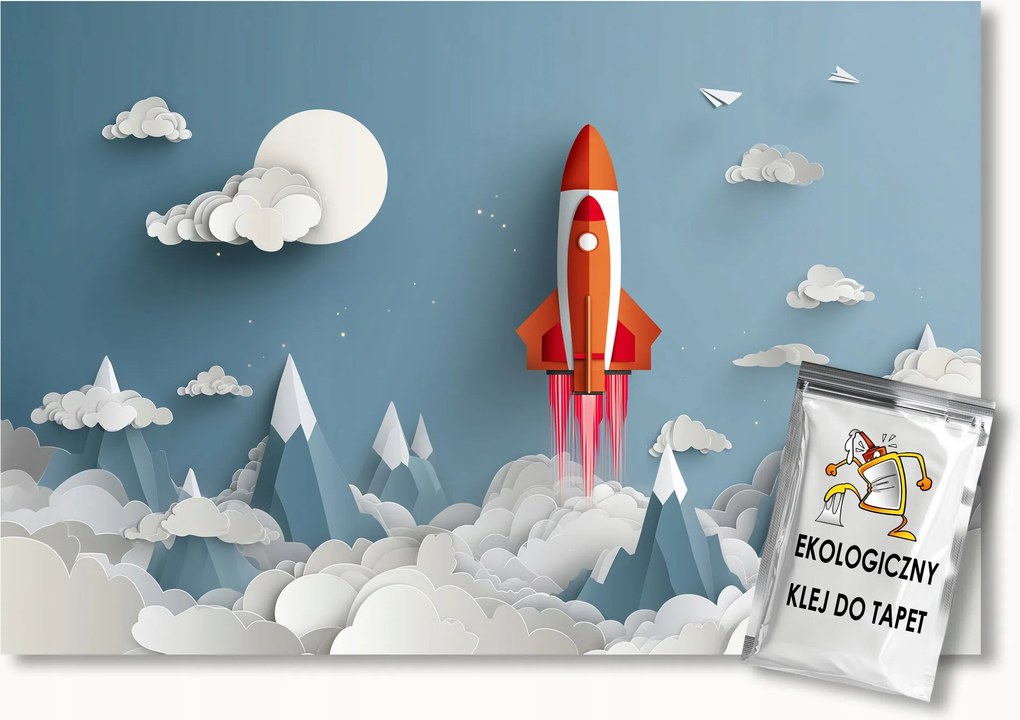 Fotótapéta Flizelina Gyerek Papír Kivágott Rakéta Start 150x105 ragasztó