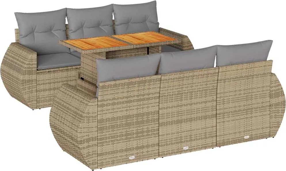 vidaXL 7 részes bézs polyrattan kerti ülőgarnitúra párnákkal