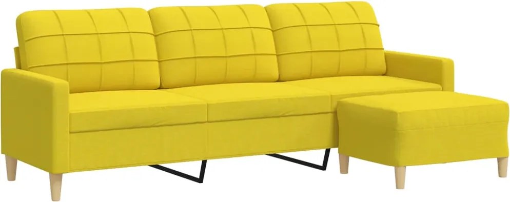 vidaXL 3 személyes világossárga szövet kanapé lábtartóval 210 cm