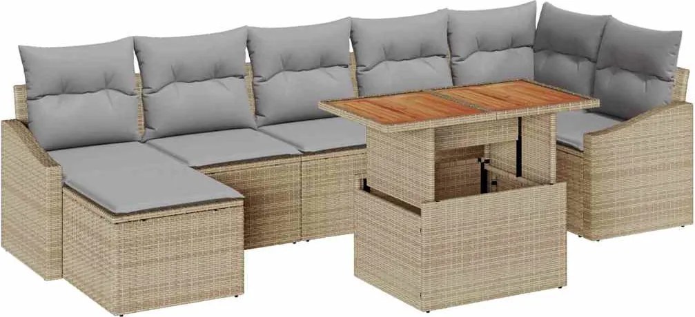vidaXL Kerti Kanapé Szett tárolóval 8 pcs Bézs Poli rattan