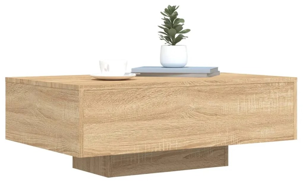 sonoma tölgy színű dohányzóasztal LED-lámpákkal 85 x 55 x 31 cm
