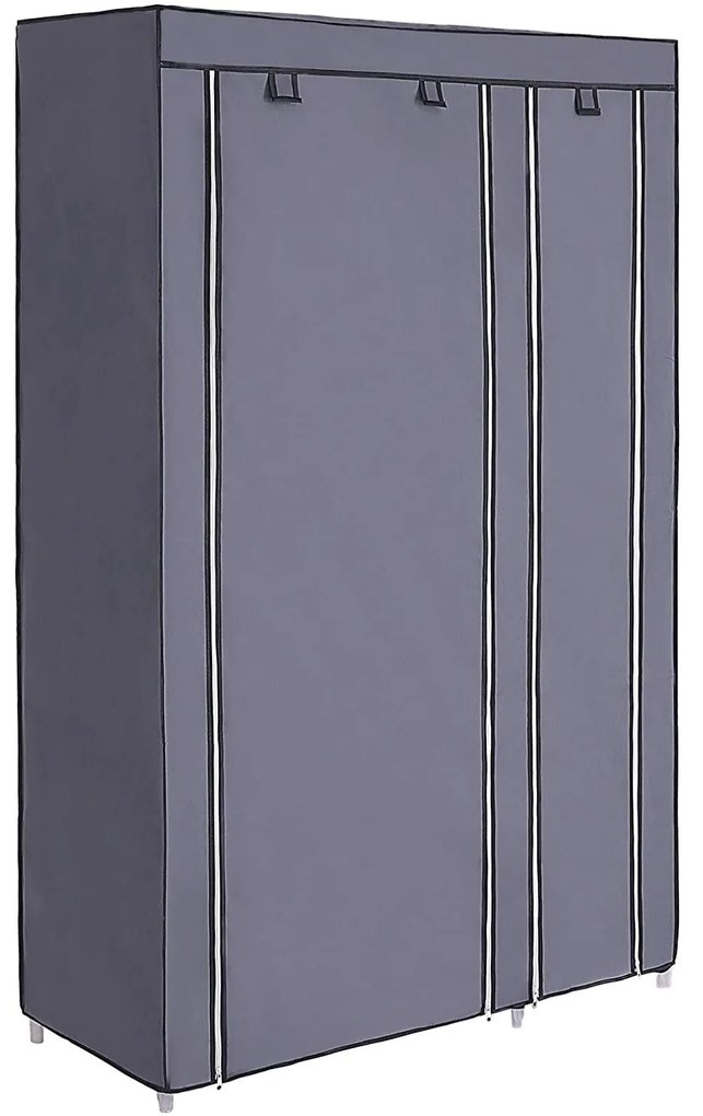 Szövet ruhásszekrény, mobil szekrény ruhasínnel, 110x45x175 cm, szürke
