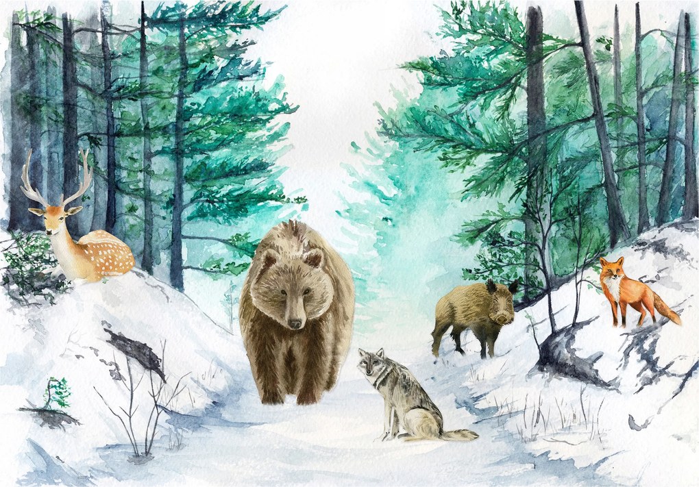 Flizelin fotótapéta Erdei állatok Tél Mese Erdő 416x290 +ragasztó