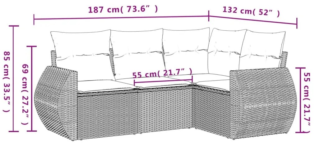 4 részes bézs polyrattan kerti ülőgarnitúra párnákkal