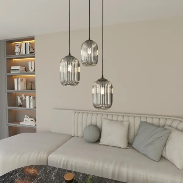 Csillár zsinóron VERDI 3xE27/15W/230V átm. 30 cm fekete/szürke