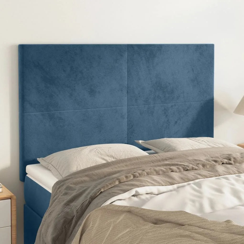 4 db sötétkék bársony fejtámla 72 x 5 x 78/88 cm
