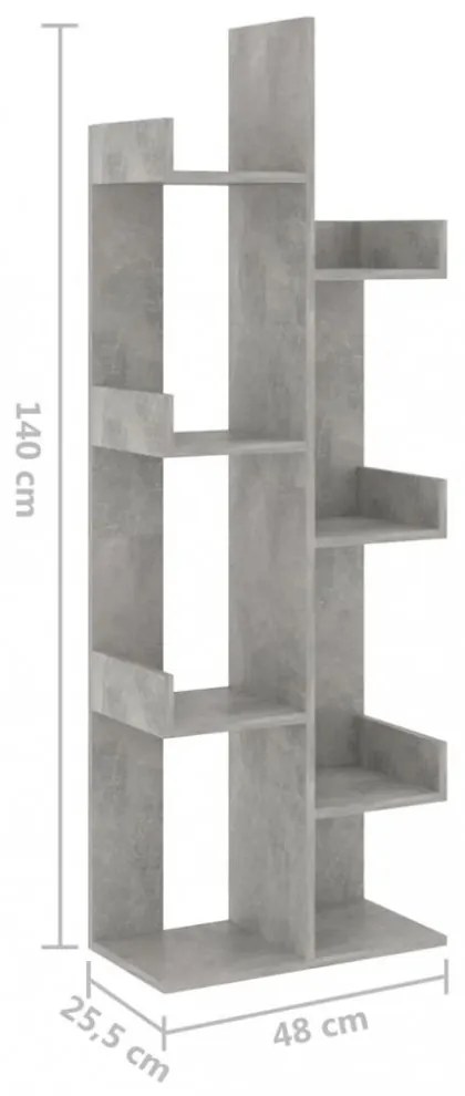betonszürke szerelt fa könyvszekrény 48 x 25,5 x 140 cm