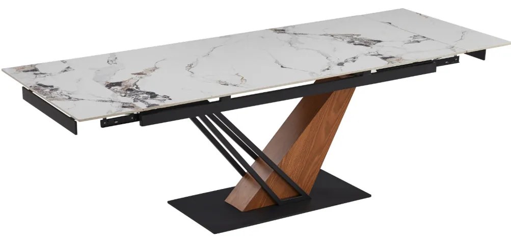 Stół REX 2 Ceramiczny Rozkładany 180-240 cm Biały márvány/Dąb