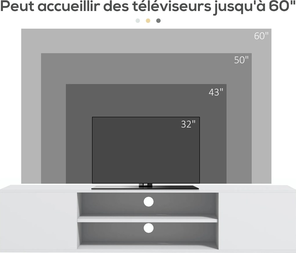 HOMCOM Fali TV állvány modern stílusban - 2 szekrény, 2 középső fiók és 2 kábelkezelő nyílás 140 x 30 x 30 cm fehér | Aosom