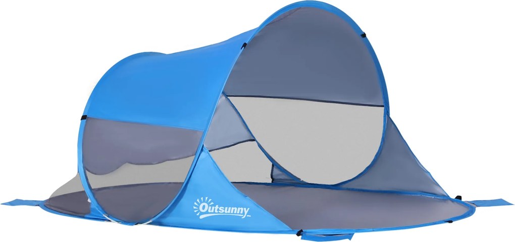 Outsunny Összecsukható Pop-up Strand sátor Automatikus Strand Védő 1-2 fő részére 1 Ajtóval 2 Ablakkal és Hordtáskával Parki Kempingezéshez 200x120x90