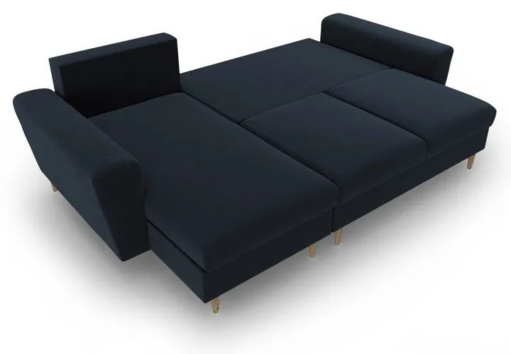 Sötétkék bársony kinyitható tárolóhelyes sarokkanapé Kyoto – Cosmopolitan Design
