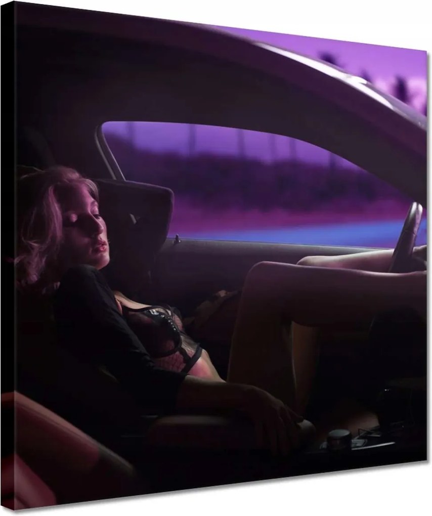 Vászonkép 30x30 Csaj az Audiban Fehérnemű