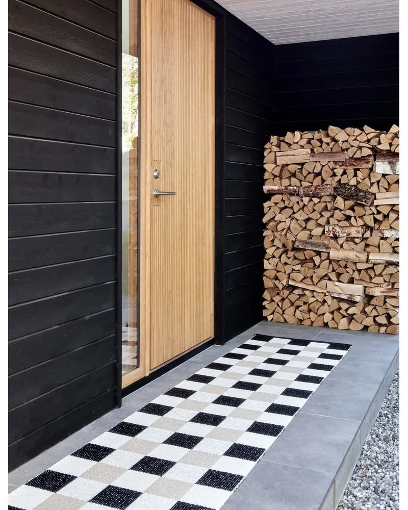 Fekete-krémszínű kültéri-beltéri futószőnyeg 70x300 cm Pix Black Vanilla – Pappelina