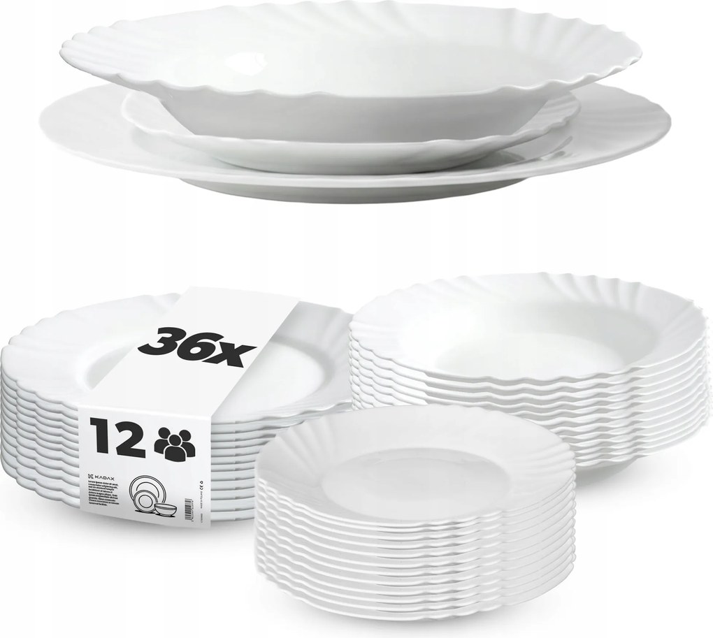 Étkészlet Tányér Készlet 36db-OS Tányér Szett Étkészlet Fehér