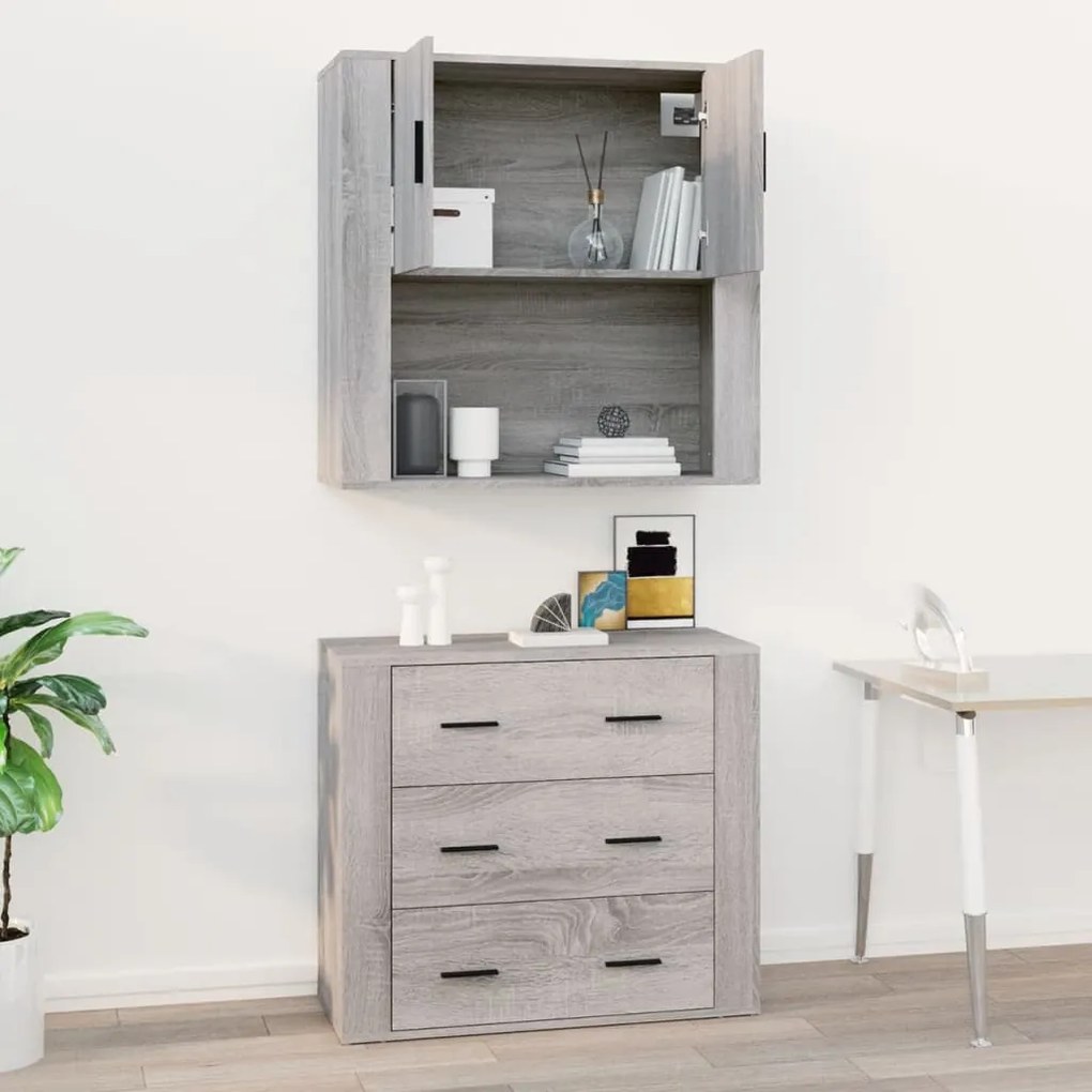 szürke sonoma színű szerelt fa faliszekrény 80x33x80 cm