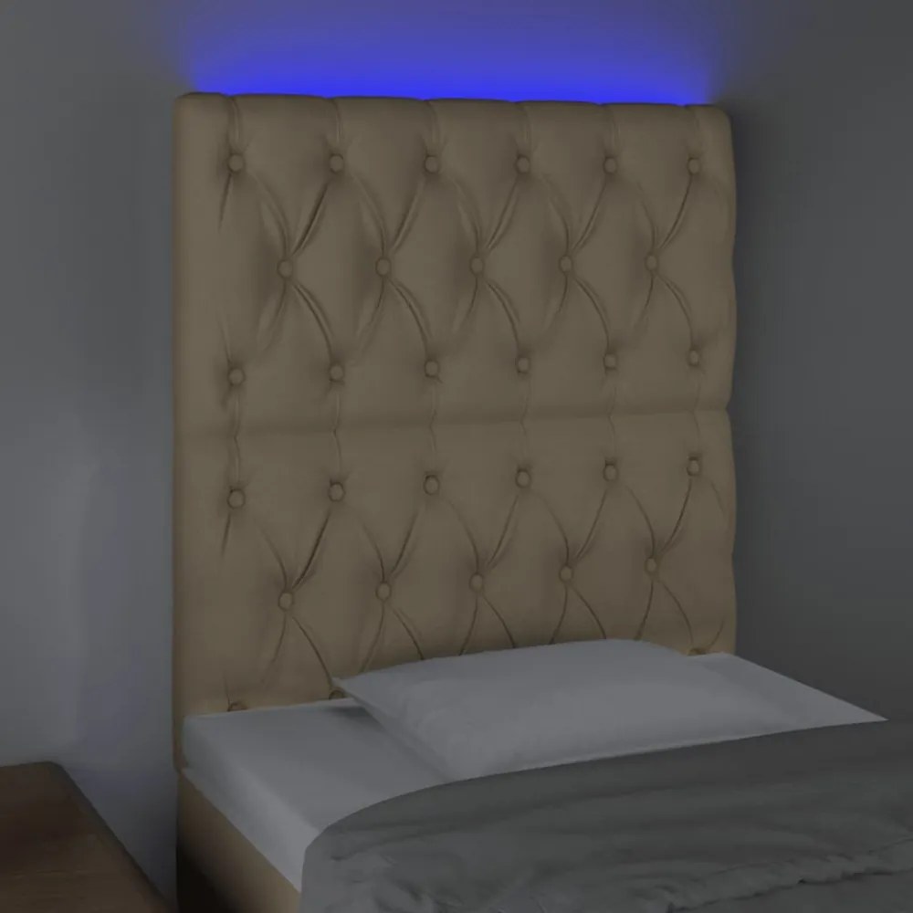 krémszínű szövet LED-es fejtámla 80x7x118/128 cm