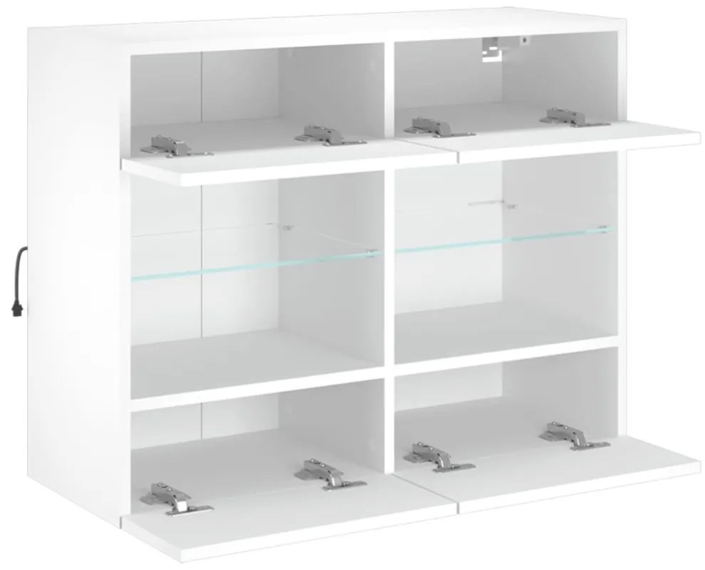 fehér falra szerelhető TV-szekrény LED-lámpákkal 78,5x30x60,5cm