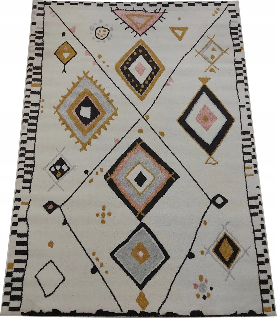 Krémszínű boho szőnyeg színes 120x160 cm