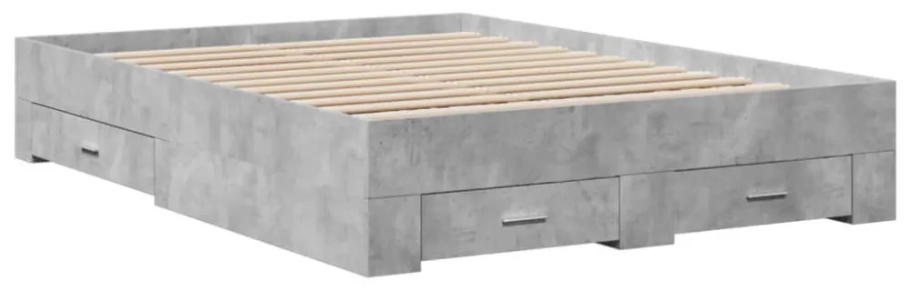 betonszürke szerelt fa ágykeret fiókokkal 120 x 200 cm