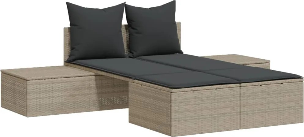 vidaXL világosszürke polyrattan dupla napozóágy párnával