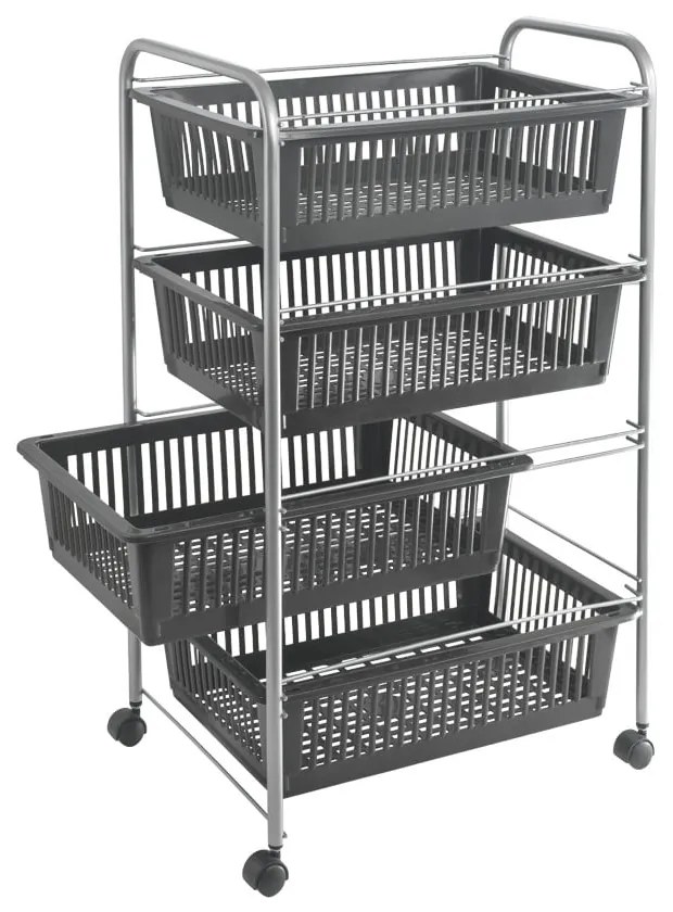 Jumbo szürke gurulós polc, 4 kosárral - Metaltex
