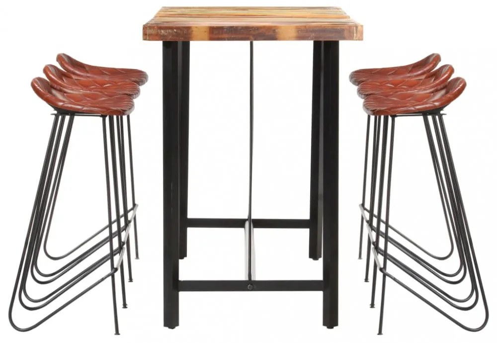 7-részes tömör újrahasznosított fa és valódi bőr bárgarnitúra