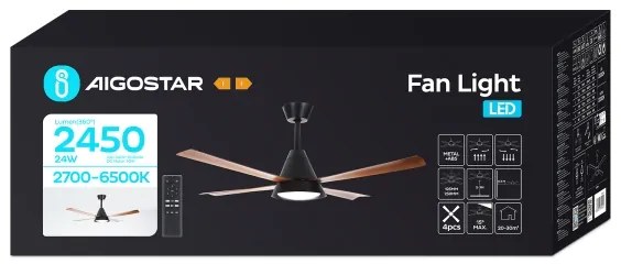 Aigostar - LED Dimmelhető mennyezeti ventilátor LED/24W/230V 2700-6500K 132cm + távirányító