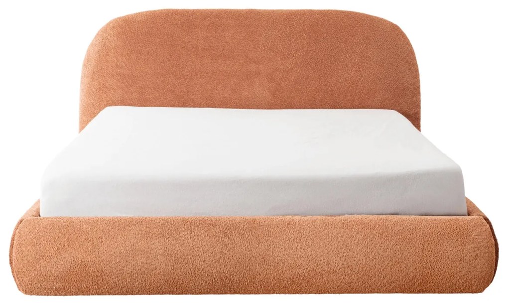 Rozsdabarna Bouclé Franciaágy Ágyneműtartóval. 160×200 ROSSO