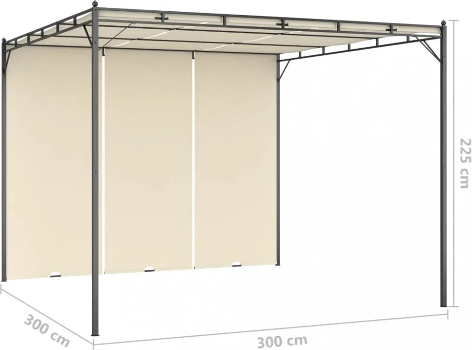 krémszínű kerti pavilon oldalfüggönnyel 3 x 3 x 2,25 m