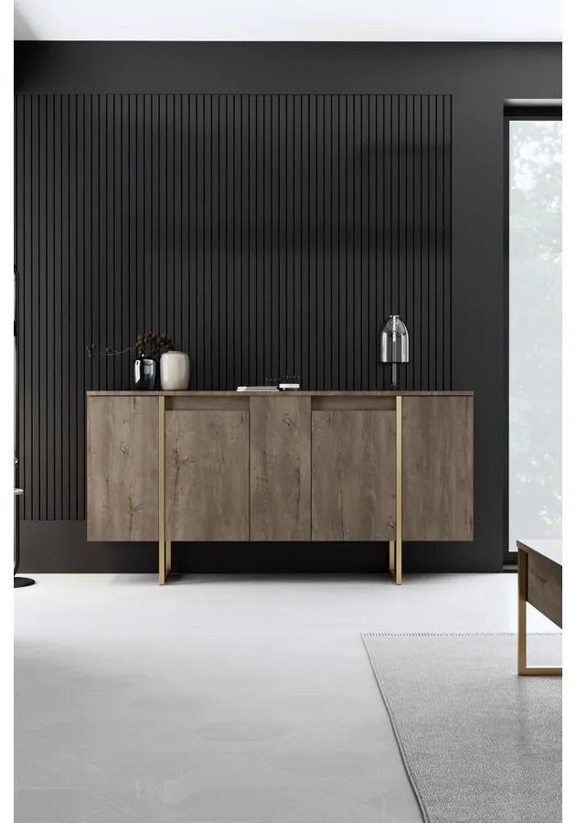 Konzolasztal Luxe - Walnut, Gold