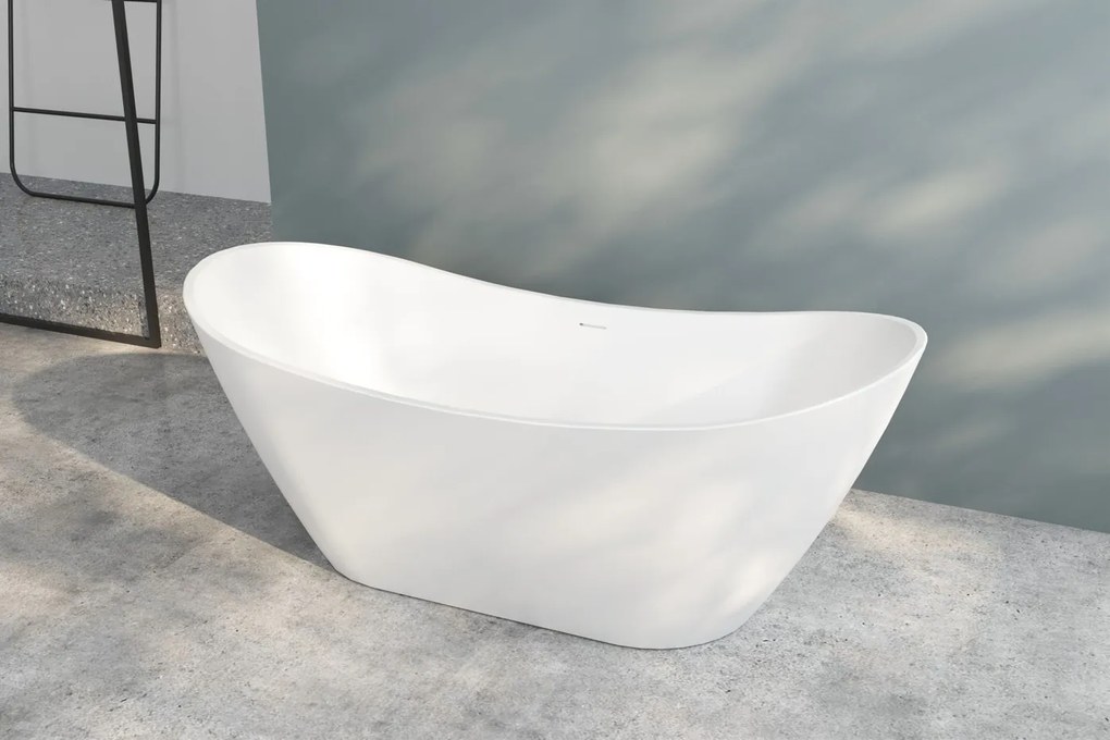 Erga Iris, szabadon álló kád 160x75 cm + leeresztő csavar, fehér fényes, ERG-IRIS-160075-WH-WH