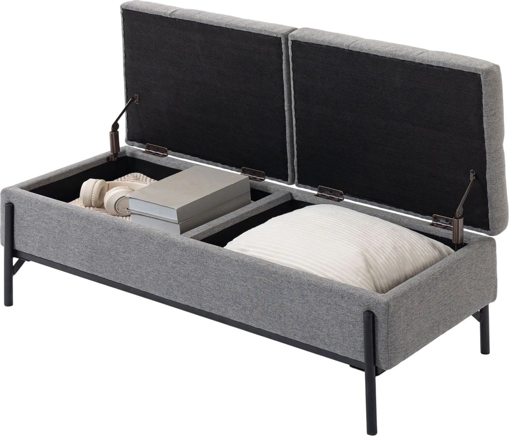HOMCOM tárolós pad, lenvászon hatású otomán, 2 rekesz, zsanéros fedél, extra vastag párna, gombvarrott ülés — 117×50×44 cm, szürke | Aosom