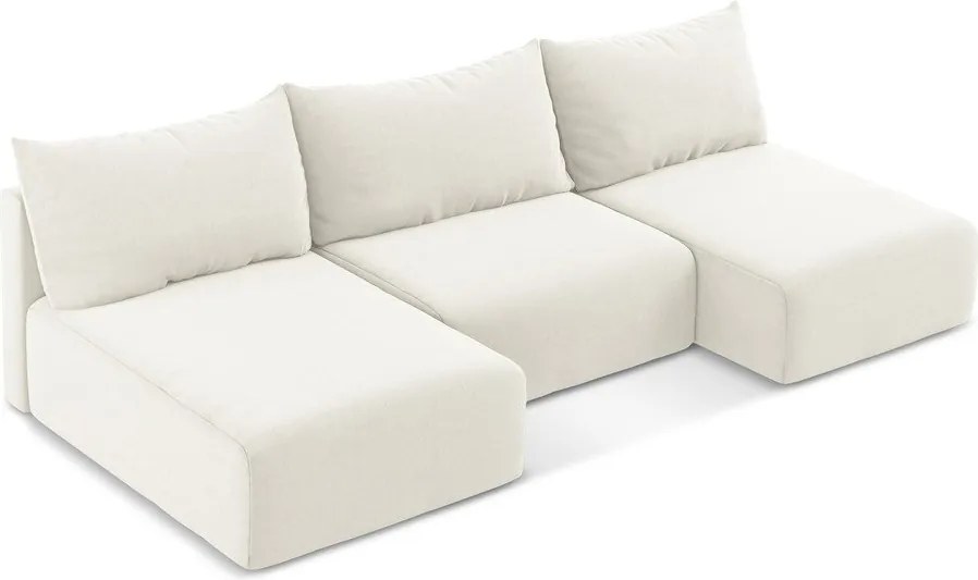Krémszínű bársony kinyitható-tárolóhelyes sarokkanapé (U alakú) Kalena – Makamii