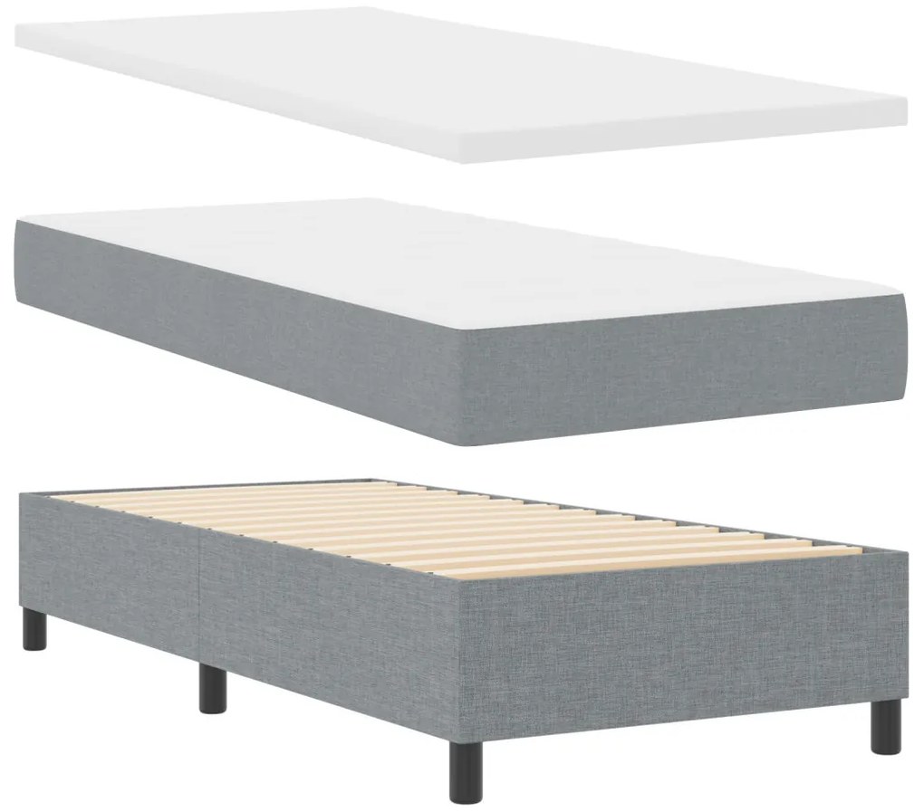 Boxspring Ágy Matraccal - Világosszürke, 100x200 cm, Szövet