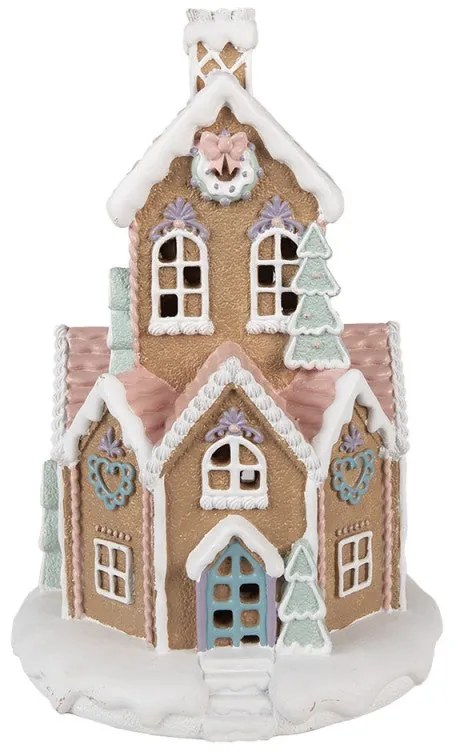 Barna mézeskalács ház LED-es karácsonyi dekoráció 21x33 cm